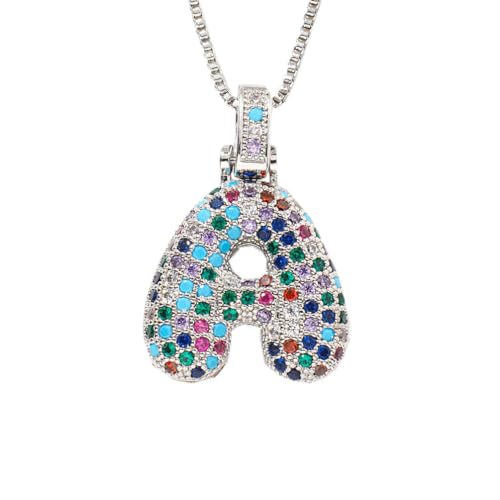 OAKKY Damen Edelstahl Zartes Bunt Zirkonia A-Z Alphabet Halskette Monogramm Anhänger Jubiläum Hochzeits Schmuck Silber Buchstabe A von OAKKY