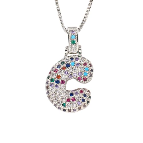 OAKKY Damen Edelstahl Zartes Bunt Zirkonia A-Z Alphabet Halskette Monogramm Anhänger Jubiläum Hochzeits Schmuck Silber Buchstabe C von OAKKY