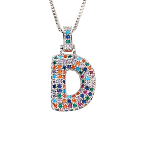 OAKKY Damen Edelstahl Zartes Bunt Zirkonia A-Z Alphabet Halskette Monogramm Anhänger Jubiläum Hochzeits Schmuck Silber Buchstabe D von OAKKY