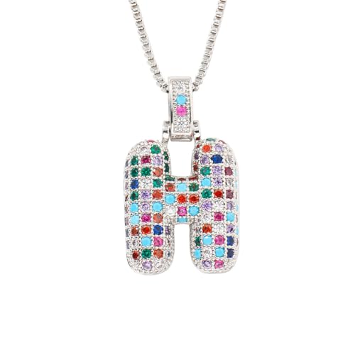 OAKKY Damen Edelstahl Zartes Bunt Zirkonia A-Z Alphabet Halskette Monogramm Anhänger Jubiläum Hochzeits Schmuck Silber Buchstabe H von OAKKY