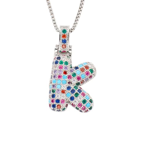 OAKKY Damen Edelstahl Zartes Bunt Zirkonia A-Z Alphabet Halskette Monogramm Anhänger Jubiläum Hochzeits Schmuck Silber Buchstabe K von OAKKY