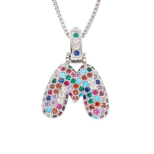 OAKKY Damen Edelstahl Zartes Bunt Zirkonia A-Z Alphabet Halskette Monogramm Anhänger Jubiläum Hochzeits Schmuck Silber Buchstabe M von OAKKY
