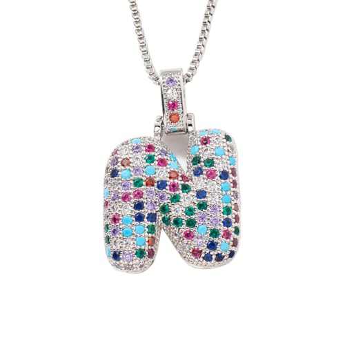 OAKKY Damen Edelstahl Zartes Bunt Zirkonia A-Z Alphabet Halskette Monogramm Anhänger Jubiläum Hochzeits Schmuck Silber Buchstabe N von OAKKY
