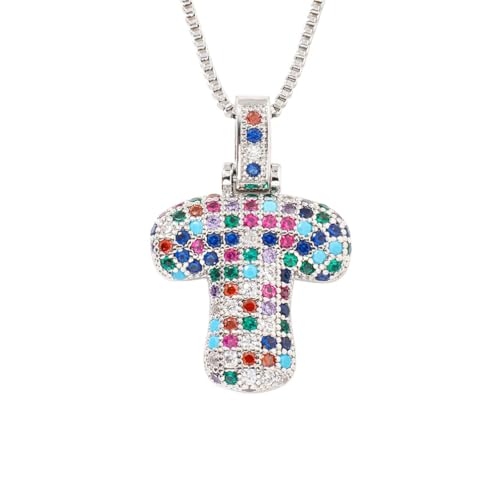 OAKKY Damen Edelstahl Zartes Bunt Zirkonia A-Z Alphabet Halskette Monogramm Anhänger Jubiläum Hochzeits Schmuck Silber Buchstabe T von OAKKY