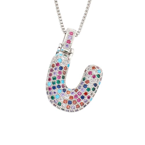 OAKKY Damen Edelstahl Zartes Bunt Zirkonia A-Z Alphabet Halskette Monogramm Anhänger Jubiläum Hochzeits Schmuck Silber Buchstabe U von OAKKY