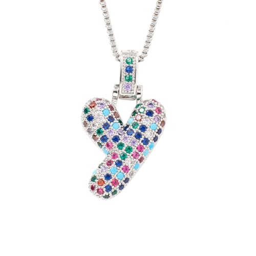 OAKKY Damen Edelstahl Zartes Bunt Zirkonia A-Z Alphabet Halskette Monogramm Anhänger Jubiläum Hochzeits Schmuck Silber Buchstabe Y von OAKKY