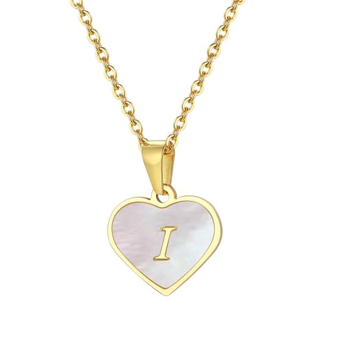 OAKKY Damen Edelstahl Zartes Muschel Liebe Initialen A-Z Alphabet Halskette Einfaches Klassisches Anhänger Jubiläums Schmuck Buchstabe I von OAKKY