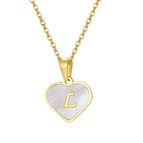 OAKKY Damen Edelstahl Zartes Muschel Liebe Initialen A-Z Alphabet Halskette Einfaches Klassisches Anhänger Jubiläums Schmuck Buchstabe L von OAKKY