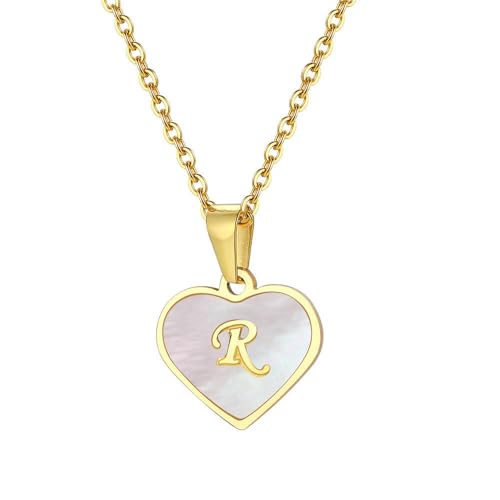 OAKKY Damen Edelstahl Zartes Muschel Liebe Initialen A-Z Alphabet Halskette Einfaches Klassisches Anhänger Jubiläums Schmuck Buchstabe R von OAKKY