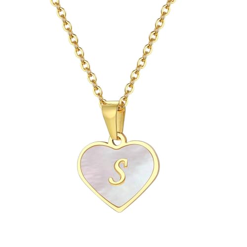 OAKKY Damen Edelstahl Zartes Muschel Liebe Initialen A-Z Alphabet Halskette Einfaches Klassisches Anhänger Jubiläums Schmuck Buchstabe S von OAKKY