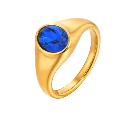 OAKKY Damen Einfach Klassisch Elegant Geometrisch Oval Schliff Kristall Stapelbar Ring Edelstahl Passendes Set Ehering Blau Größe 52 (16.6) von OAKKY