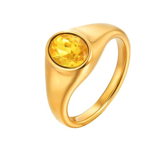 OAKKY Damen Einfach Klassisch Elegant Geometrisch Oval Schliff Kristall Stapelbar Ring Edelstahl Passendes Set Ehering Orange Größe 52 (16.6) von OAKKY