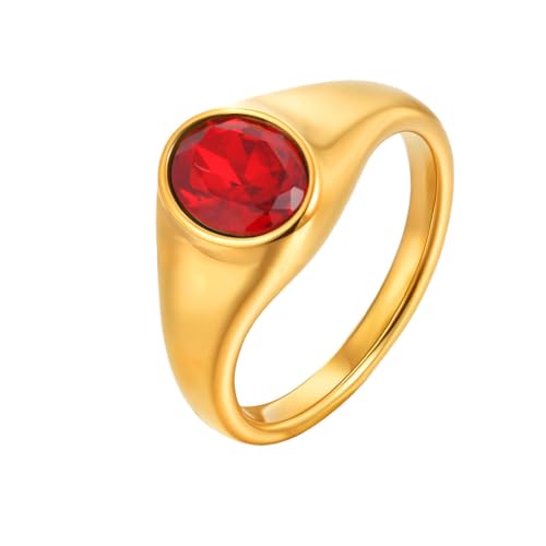OAKKY Damen Einfach Klassisch Elegant Geometrisch Oval Schliff Kristall Stapelbar Ring Edelstahl Passendes Set Ehering Rot Größe 57 (18.1) von OAKKY