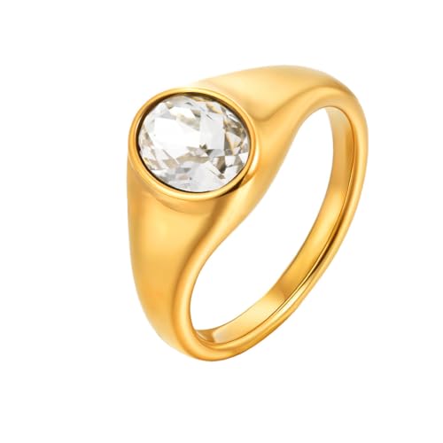 OAKKY Damen Einfach Klassisch Elegant Geometrisch Oval Schliff Kristall Stapelbar Ring Edelstahl Passendes Set Ehering Weiß Größe 57 (18.1) von OAKKY