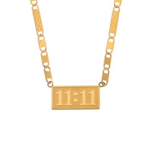 OAKKY Damen Engel Nummer 11 11 Halsketten Edelstahl Square Dog Tag Anhänger Charm Numerologie Schmuck Stil B von OAKKY
