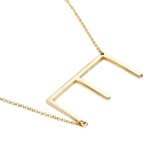 OAKKY Damen Groß Initiale Groß Briefe Halsketten Edelstahl Alphabet 26 from A-Z Script Name Monogram Anhänger Beste Freunde Gold E von OAKKY