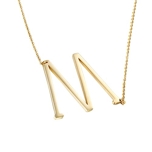 OAKKY Damen Groß Initiale Groß Briefe Halsketten Edelstahl Alphabet 26 from A-Z Script Name Monogram Anhänger Beste Freunde Gold M von OAKKY