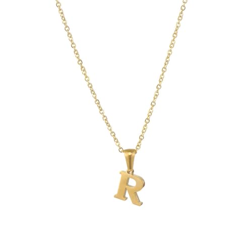 OAKKY Damen Herren Edelstahl Minimalistische winzige Alphabet Initiale A-Z Buchstabe Charm Neckla Anhänger Vergoldeter Juwelier R von OAKKY