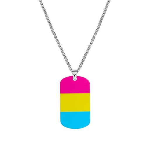 OAKKY Damen Herren Edelstahl Persönlichkeit LBGT Halsketten Platz Anhänger Regenbogen Stolz Schmuck für Pansexuelle von OAKKY