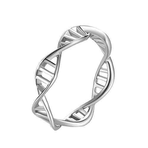 OAKKY Damen Kreativ Minimalismus DNA Molekül Twist Seil Doppelhelix Ring Edelstahl Desoxyribonukleinsäure Silber Größe 54 (17.2) von OAKKY