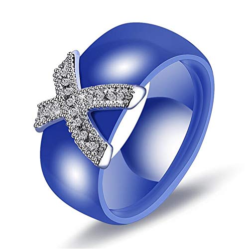 OAKKY Damen X Geformt Engagement Hochzeit Band Ringe Keramik Blau Größe 54 (17.2) von OAKKY