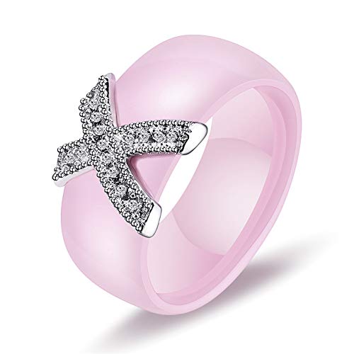 OAKKY Damen X Geformt Engagement Hochzeit Band Ringe Keramik Rosa Größe 54 (17.2) von OAKKY