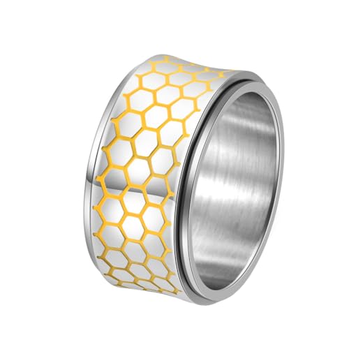 OAKKY Drehbarer Angst Ring Damen Edelstahl Wabe Leuchtband Ringe Silber Größe 68 (21.6) von OAKKY