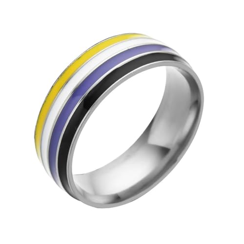 OAKKY Edelstahl Bunt Schön 8mm Bunt Flagge Trendig Dekorativ Exquisit Retro Alltag Ring Unisex Silber2 Größe 54(17.2) von OAKKY