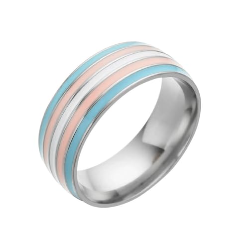 OAKKY Edelstahl Bunt Schön 8mm Bunt Flagge Trendig Dekorativ Exquisit Retro Alltag Ring Unisex Silber3 Größe 52(16.6) von OAKKY