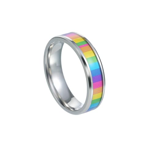 OAKKY Edelstahl Bunte Farbe Design 6mm Trendy Exquisit Vintage Persönlichkeit Ring Unisex Silber Größe 68(21.6) von OAKKY