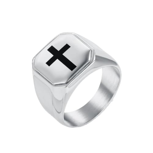 OAKKY Edelstahl Einfaches Kreuz Retro Dominanter Trend Ring im Punk-Stil Unisex Silber Größe 60(19.1) von OAKKY