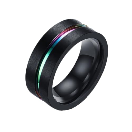 OAKKY Edelstahl Groove Trend Retro Domineering Exquisites Outfit mit Punk Style Ring Unisex Schwarz Regenbogen Größe 60(19.1) von OAKKY