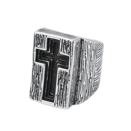 OAKKY Edelstahl Kreuz Neuheit Dominierender Trend Vintage Amulett Hip Hop Punk Stil Ring Unisex Antikes Silber Größe 57(18.1) von OAKKY