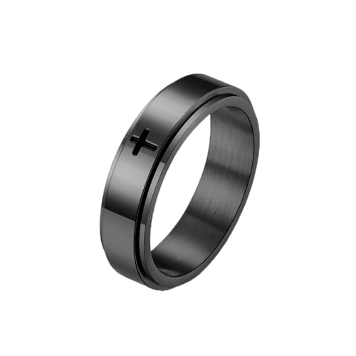 OAKKY Edelstahl Niedlich Vintage Einfach Kreuz Drehbar Dynamisch Dekompression Amulett Trend Paar Ring Unisex Schwarz Größe 54(17.2) von OAKKY