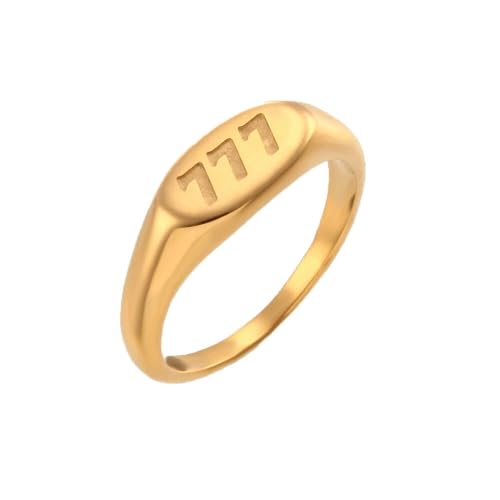 OAKKY Edelstahl Personalisiert Einfach Trend Oval Digital Digitale Hochzeit Geburtstag Datum Ring Unisex Gold Zahl 777 Größe 54(17.2) von OAKKY
