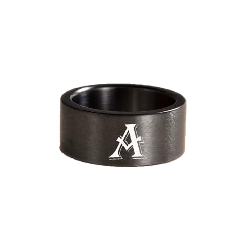 OAKKY Edelstahl Schwarz 26 Buchstaben Dominierender Trend Amulett Persönlichkeit Temperament Ring Unisex A Größe 65(20.7) von OAKKY