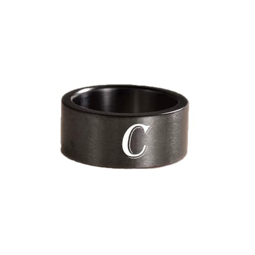 OAKKY Edelstahl Schwarz 26 Buchstaben Dominierender Trend Amulett Persönlichkeit Temperament Ring Unisex C Größe 60(19.1) von OAKKY