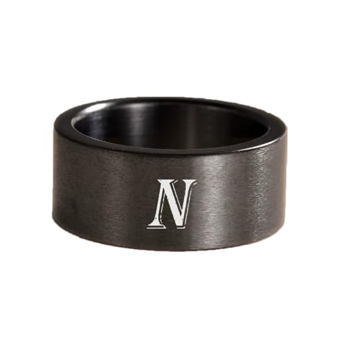 OAKKY Edelstahl Schwarz 26 Buchstaben Dominierender Trend Amulett Persönlichkeit Temperament Ring Unisex N Größe 65(20.7) von OAKKY