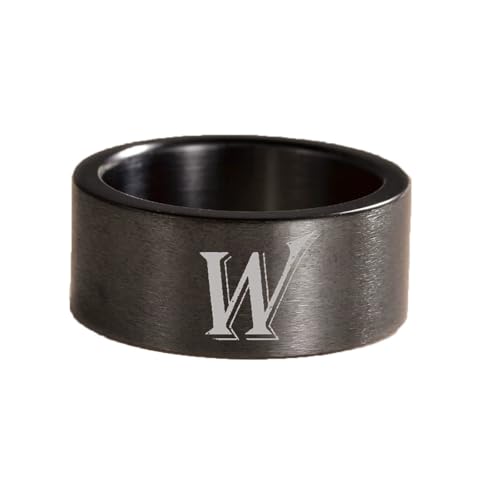OAKKY Edelstahl Schwarz 26 Buchstaben Dominierender Trend Amulett Persönlichkeit Temperament Ring Unisex W Größe 65(20.7) von OAKKY