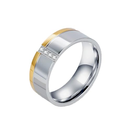 OAKKY Edelstahl Trendig Zirkon-Eingelegt Einzigartig Zweifarbig Exquisit Besonderes Retro-Charakter Ring Unisex Silber-Gold Größe 60(19.1) von OAKKY