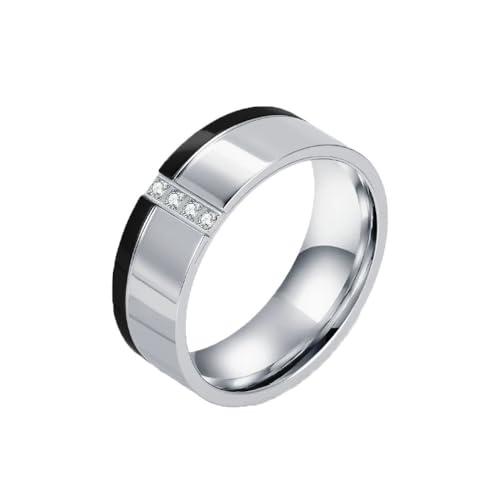 OAKKY Edelstahl Trendig Zirkon-Eingelegt Einzigartig Zweifarbig Exquisit Besonderes Retro-Charakter Ring Unisex Silber-Schwarz Größe 65(20.7) von OAKKY