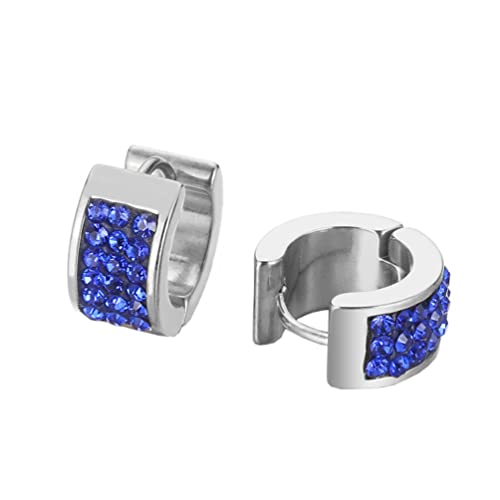 OAKKY Einzigartige Quadratische Cool Bunte Kristall Gefütterte Kleine Huggie Hoop C-Förmige Ohrringe für Männer Frauen Edelstahl Ohrstecker Piercings Blau Silber von OAKKY