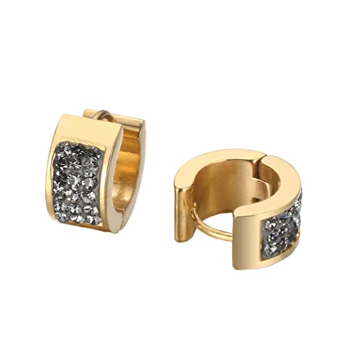 OAKKY Einzigartige Quadratische Cool Bunte Kristall Gefütterte Kleine Huggie Hoop C-Förmige Ohrringe für Männer Frauen Edelstahl Ohrstecker Piercings Grau Gold von OAKKY