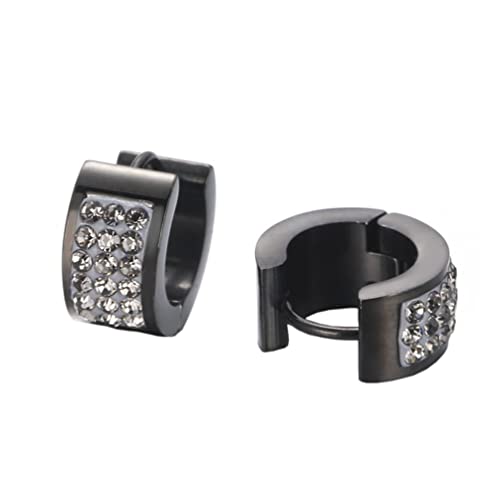 OAKKY Einzigartige Quadratische Cool Bunte Kristall Gefütterte Kleine Huggie Hoop C-Förmige Ohrringe für Männer Frauen Edelstahl Ohrstecker Piercings Grau Schwarz von OAKKY