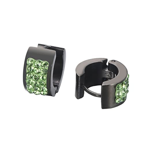 OAKKY Einzigartige Quadratische Cool Bunte Kristall Gefütterte Kleine Huggie Hoop C-Förmige Ohrringe für Männer Frauen Edelstahl Ohrstecker Piercings Grün Schwarz von OAKKY