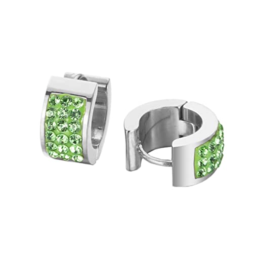 OAKKY Einzigartige Quadratische Cool Bunte Kristall Gefütterte Kleine Huggie Hoop C-Förmige Ohrringe für Männer Frauen Edelstahl Ohrstecker Piercings Grün Silber von OAKKY