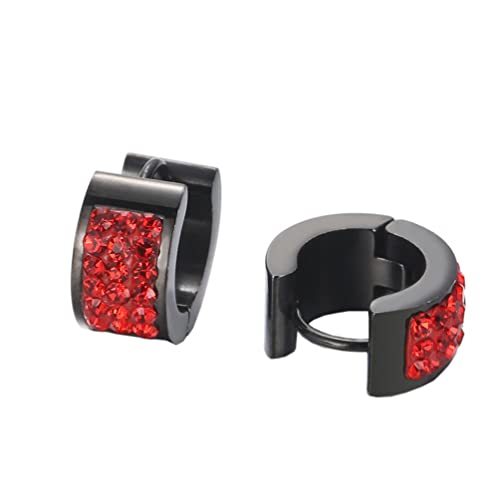 OAKKY Einzigartige Quadratische Cool Bunte Kristall Gefütterte Kleine Huggie Hoop C-Förmige Ohrringe für Männer Frauen Edelstahl Ohrstecker Piercings Rot Schwarz von OAKKY