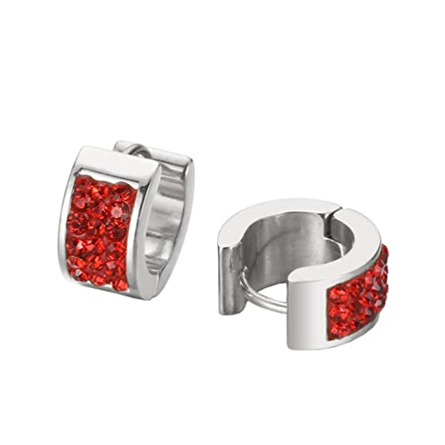 OAKKY Einzigartige Quadratische Cool Bunte Kristall Gefütterte Kleine Huggie Hoop C-Förmige Ohrringe für Männer Frauen Edelstahl Ohrstecker Piercings Rot Silber von OAKKY