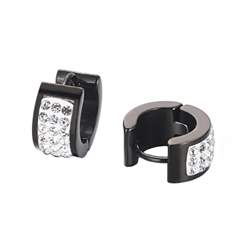 OAKKY Einzigartige Quadratische Cool Bunte Kristall Gefütterte Kleine Huggie Hoop C-Förmige Ohrringe für Männer Frauen Edelstahl Ohrstecker Piercings Weiß Schwarz von OAKKY