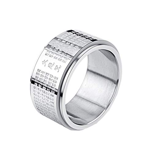 OAKKY Herren 11MM China Buddhismus Graviert Großes Mitgefühl Mantra Drehbar Gebet Ring Edelstahl Glücklich Amulett Hochzeitsband Größe 57 (18.1) von OAKKY